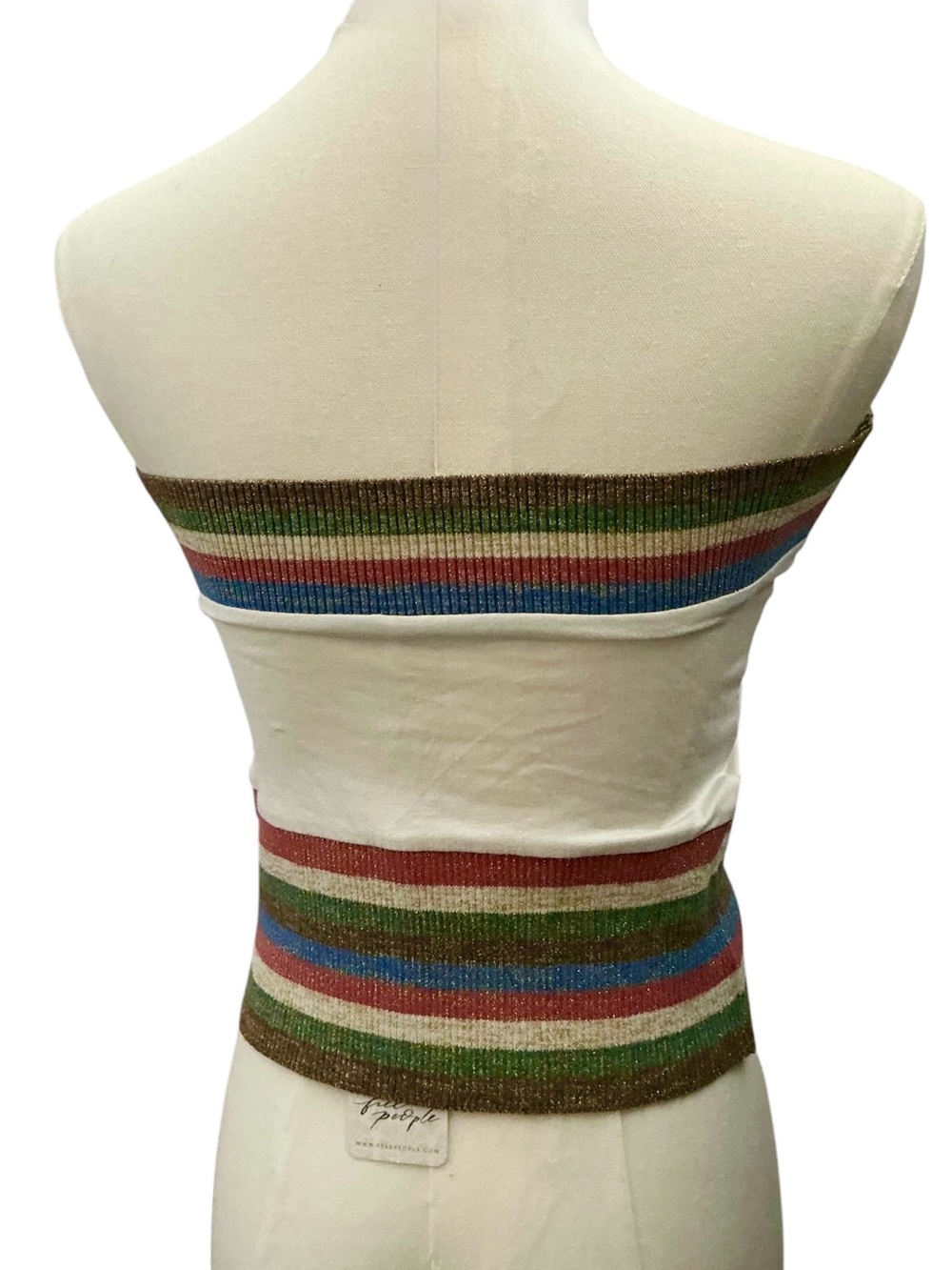 Free People Ivory Strapless Ribbed Crop Top with Multi-Color Stripes - Picture 5 of 8